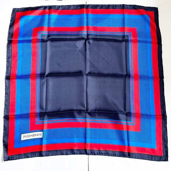 YSL YVES SAINT LAURENT SILK SCARF  GEOMETRIC PRINT  26x26 - Picture 7 of 9